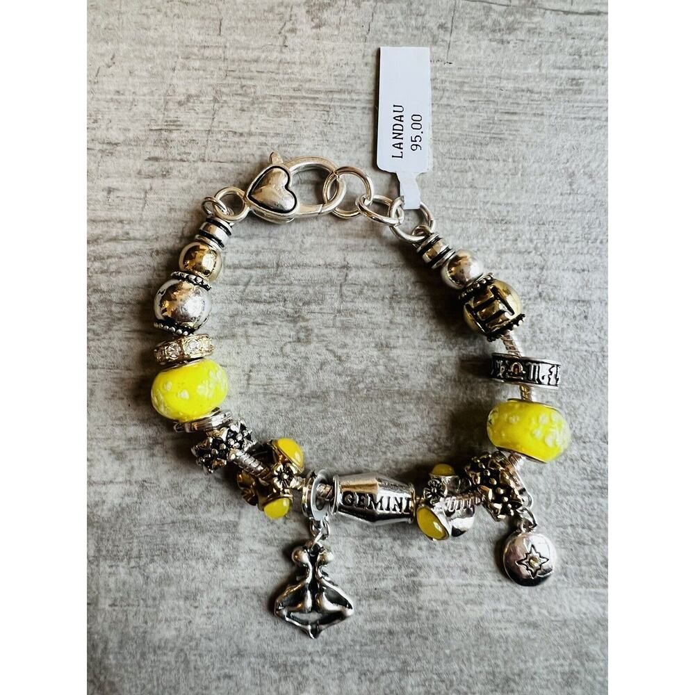 $95 LANDAU Charm Bracelet Enamel Glass Beads GEMINI Horoscope NEW Designer Gift